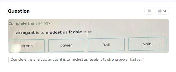 How Does the Analogy, Arrogant is to Modest as Feeble is to, Affect Understanding of Contrasting Traits?